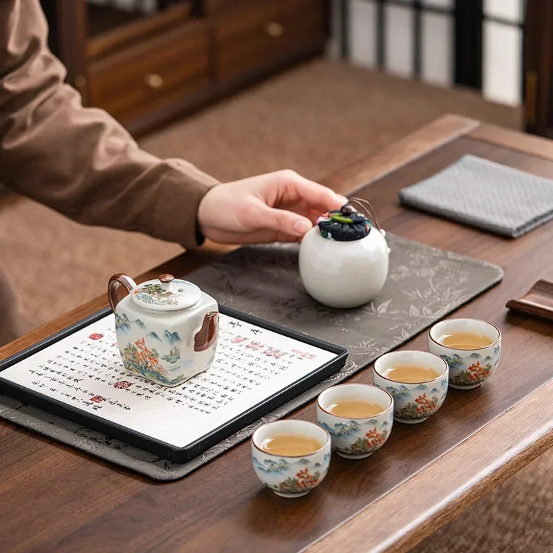 Colorful Tea Tools Set Luxury Tea Ceremony Set Camping Teacups Household Light Luxury High-end Teapot Tea Cup Ceramic Gift Box