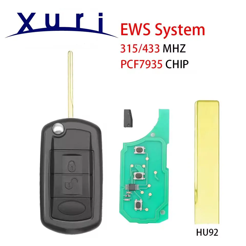 Xuri 315/433MHZ PCF7935 Chip EWS System Remote Flip Car Key Fob For LAND ROVER Range Rover Sport LR3 Discovery HU92 Blade