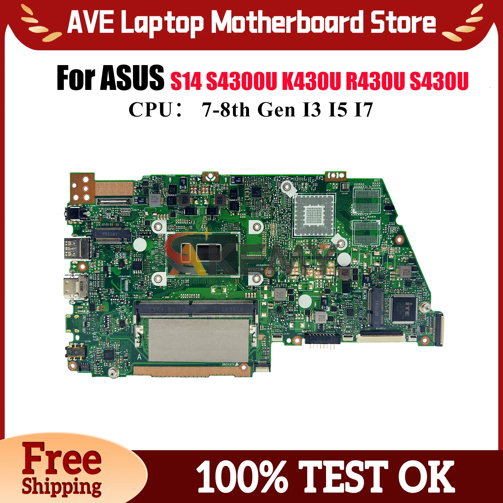 

X430UN Материнская плата для ноутбука ASUS VivoBook K430U S14 X430UN V430U S430U X430U X430UA R430U S4300U Материнская плата с процессором I3 I5 I7