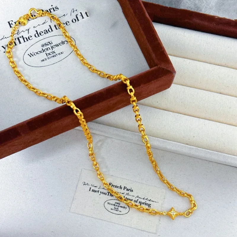 

24K Gold Micro-Inlaid Lucky Star Necklace Women AU999 - 24K forged/AU999, seamless design, elegant for women