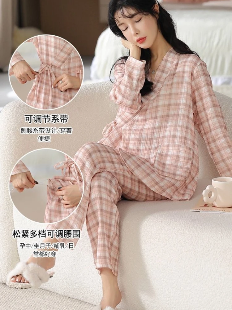 

Plus Size Maternity Pajamas Set Outside Wear Women's Pure Cotton Kimono Postpartum Breastfeeding Loungewear Confinement Clothes