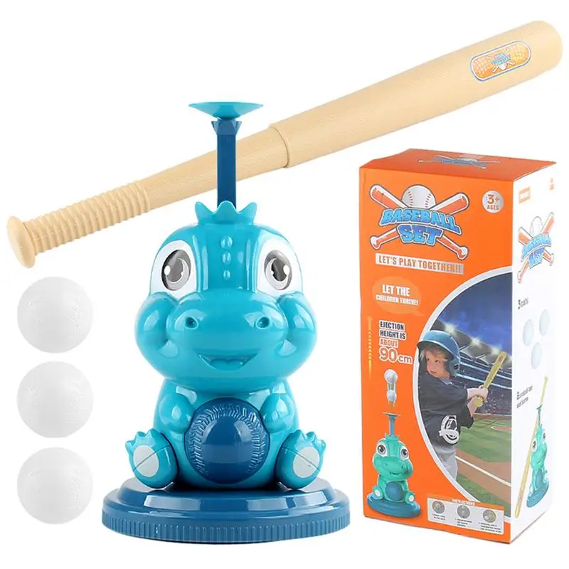 Kids Pitching Machine Blue Cartoon Dinosaur Shaped Baseball Popper Fun Indoor Outdoor Portable Baseball Sport Toy for child