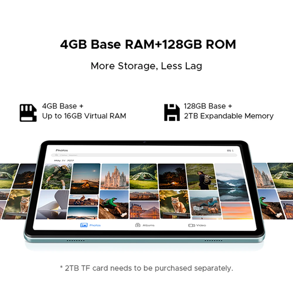 DOOGEE Tab A9 Pro Tablet Display HD da 10.1" Android 15 20GB RAM 128GB ROM 6580mAh Batteria di grandi dimensioni Doppio altoparlanti 8MP + 5MP Pad PC
