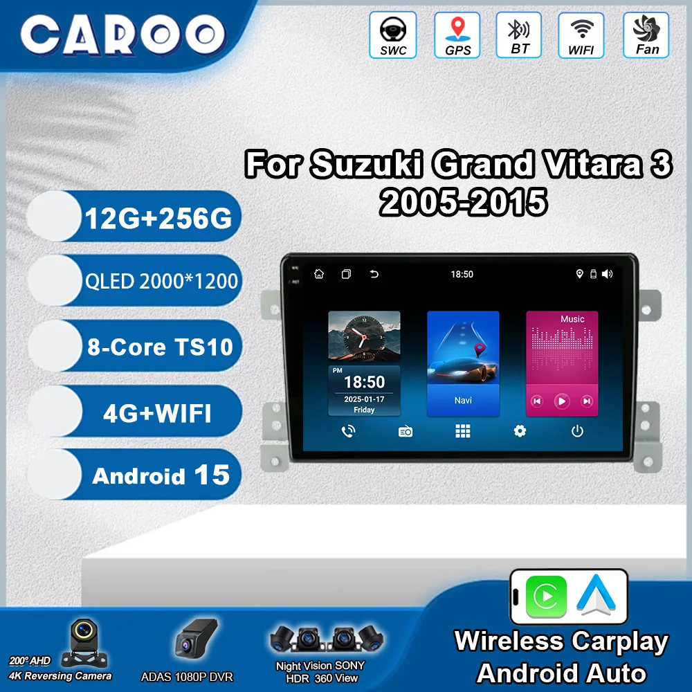 

Android 15 Car DVD Carplay For Suzuki Grand Vitara 3 2005 - 2015 Auto Radio Stereo GPS Navigation Multimedia Player Head Unit 4G