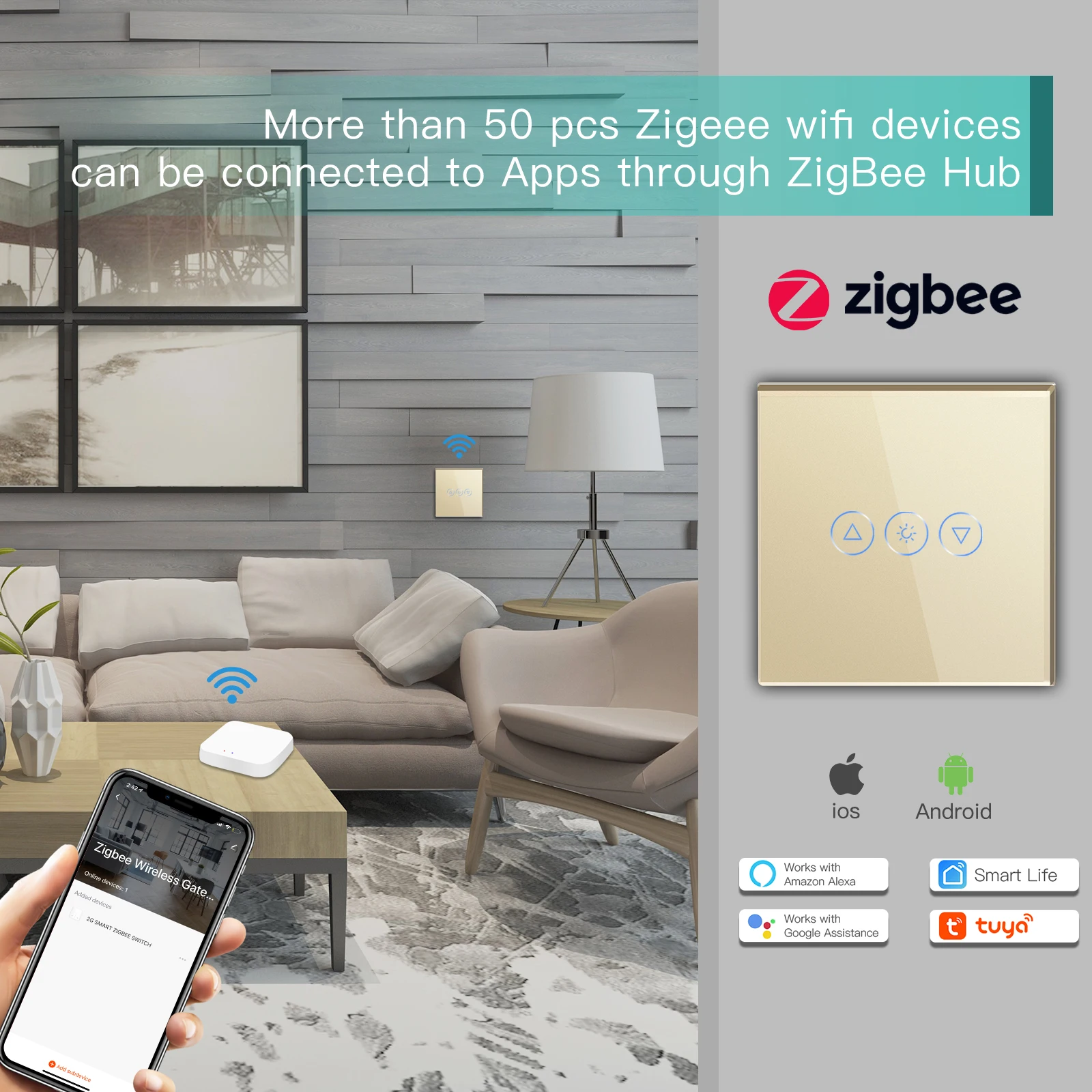 BSEED Zigbee Dimmer Switches 1/2/3Gang Smart Dimmable Switch Wall LED Switches Tuya Control Smart Life APP Google Alexa Neutral
