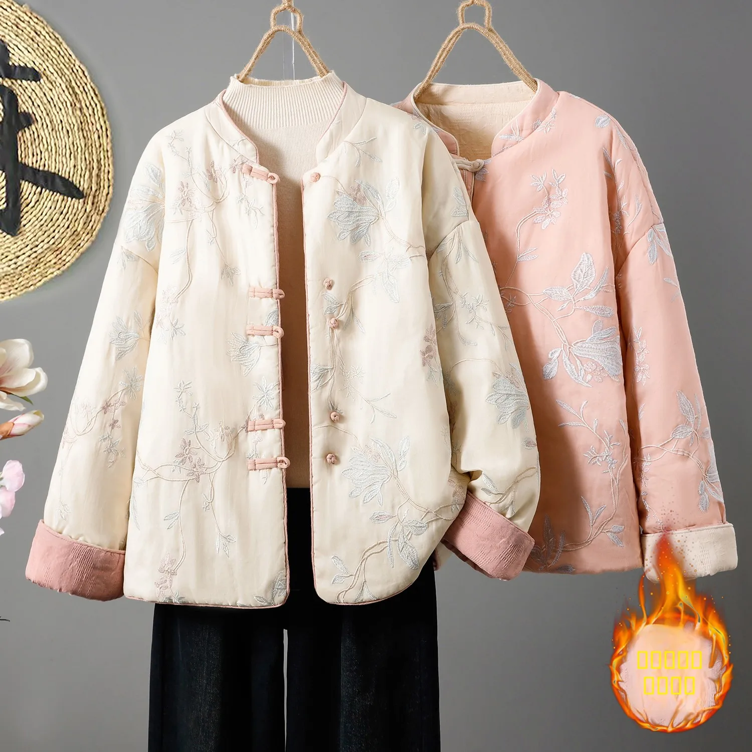 

Lightweight Cotton Jaet Women's Double-sided Wear Embroidered Chinese Sle Outerwear Top Autumn Winter New Arrival