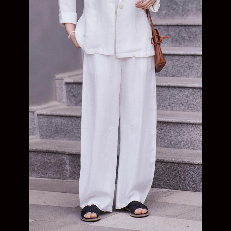 

Новые весенне-летние стильные женские брюки свободной длины с эластичной резинкой на талии, универсальные повседневные однотонные льняные широкие брюки высокого качества B101