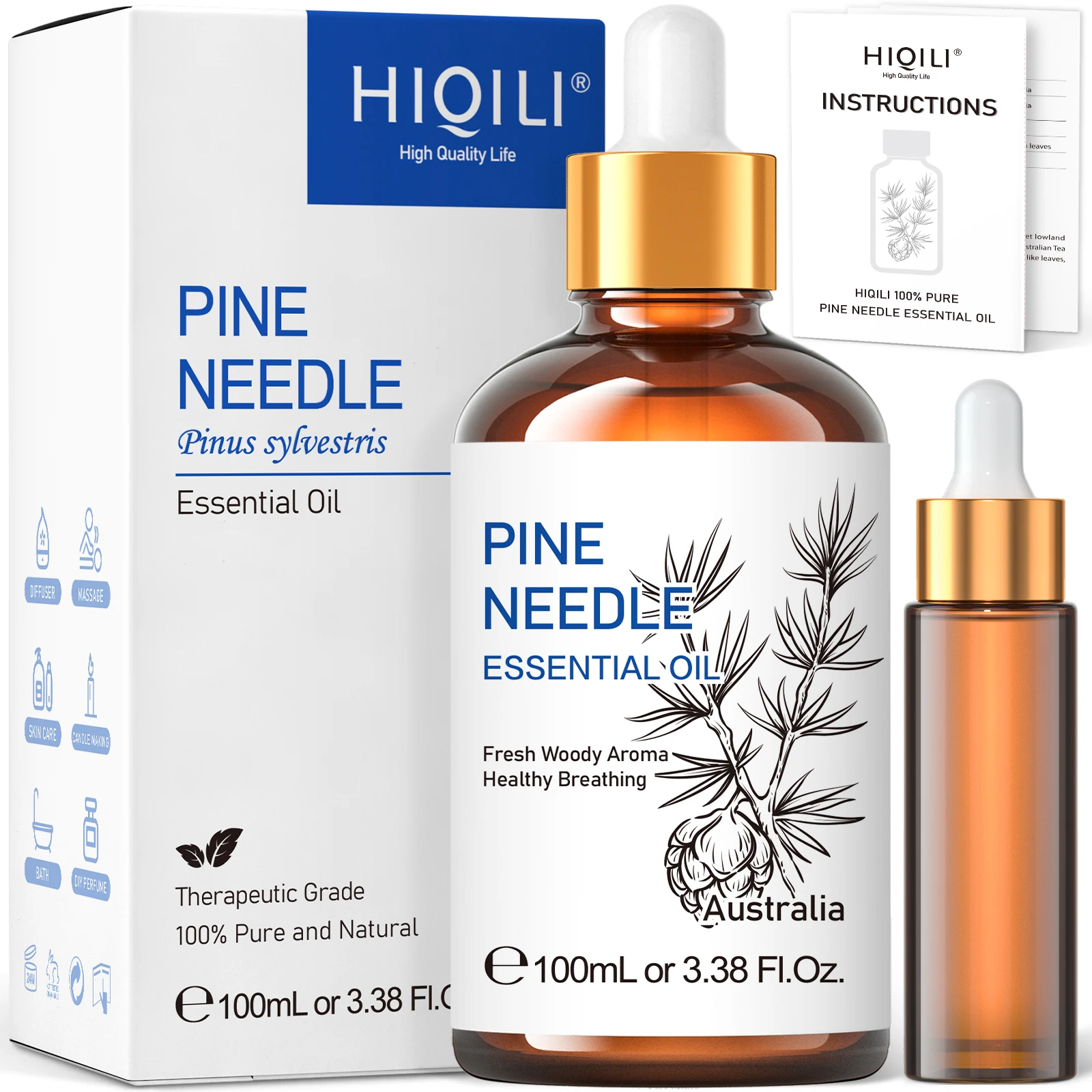 HIQILI-aceites esenciales de agujas de pino 100ML, aceites naturales puros para aromaterapia, difusor, humidificador, masaje, alivio del estrés