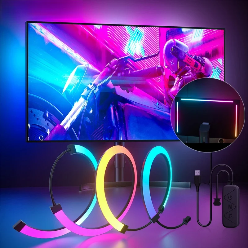 

Умная RGB-подсветка для монитора, синхронизация цветов экрана, игровые огни, светодиодная лента с управлением через приложение и синхронизацией с музыкой, декор для комнаты геймера.