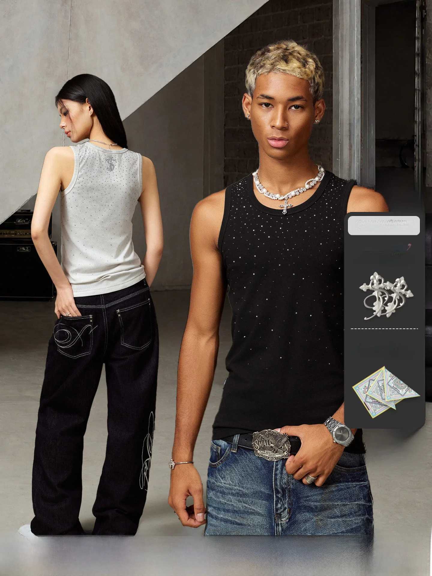 STK SmallTownKid Diamond Embellished Sleeveless Vest Unisex High Street Style Cool Lightweight Knitted Summer Top