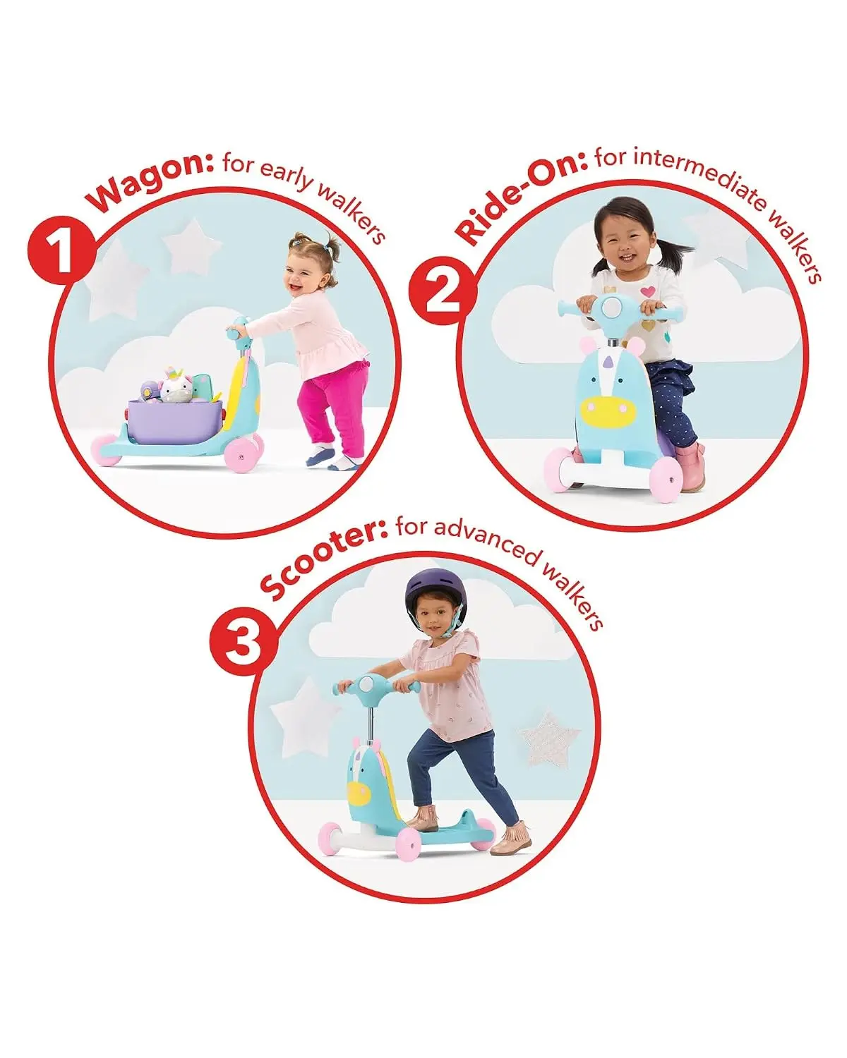 3-in-1 Baby Activity Push Walker to Toddler Scooter, Zoo Unicorn & Phone Toy view 4