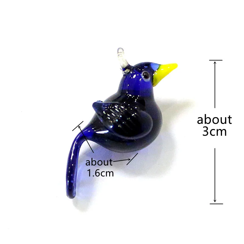 2pcs Colorful Handmade Mini Bird Glass Pendant Cute Animal Charms Ornaments for DIY Craft Supplies Garden Bonsai Hanging Decor