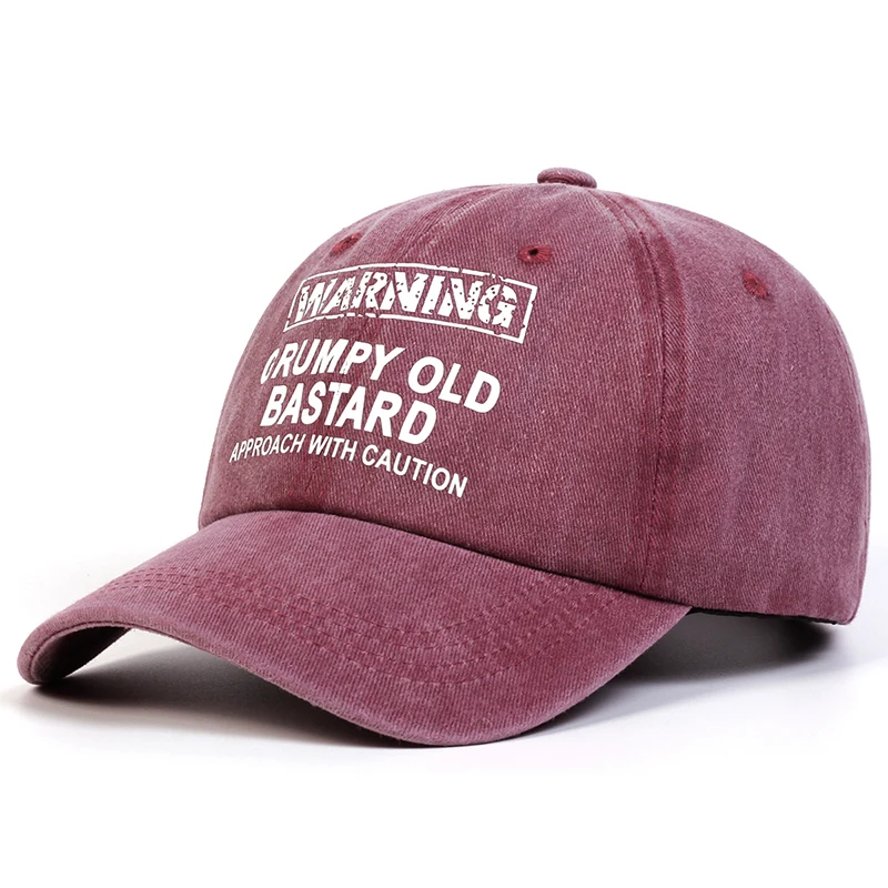 Unisex WARNING GRUMPY OLD BASTARD Print Wash Baseball Caps Spring and Autumn Outdoor Adjustable Casual Hats Sunscreen Hat