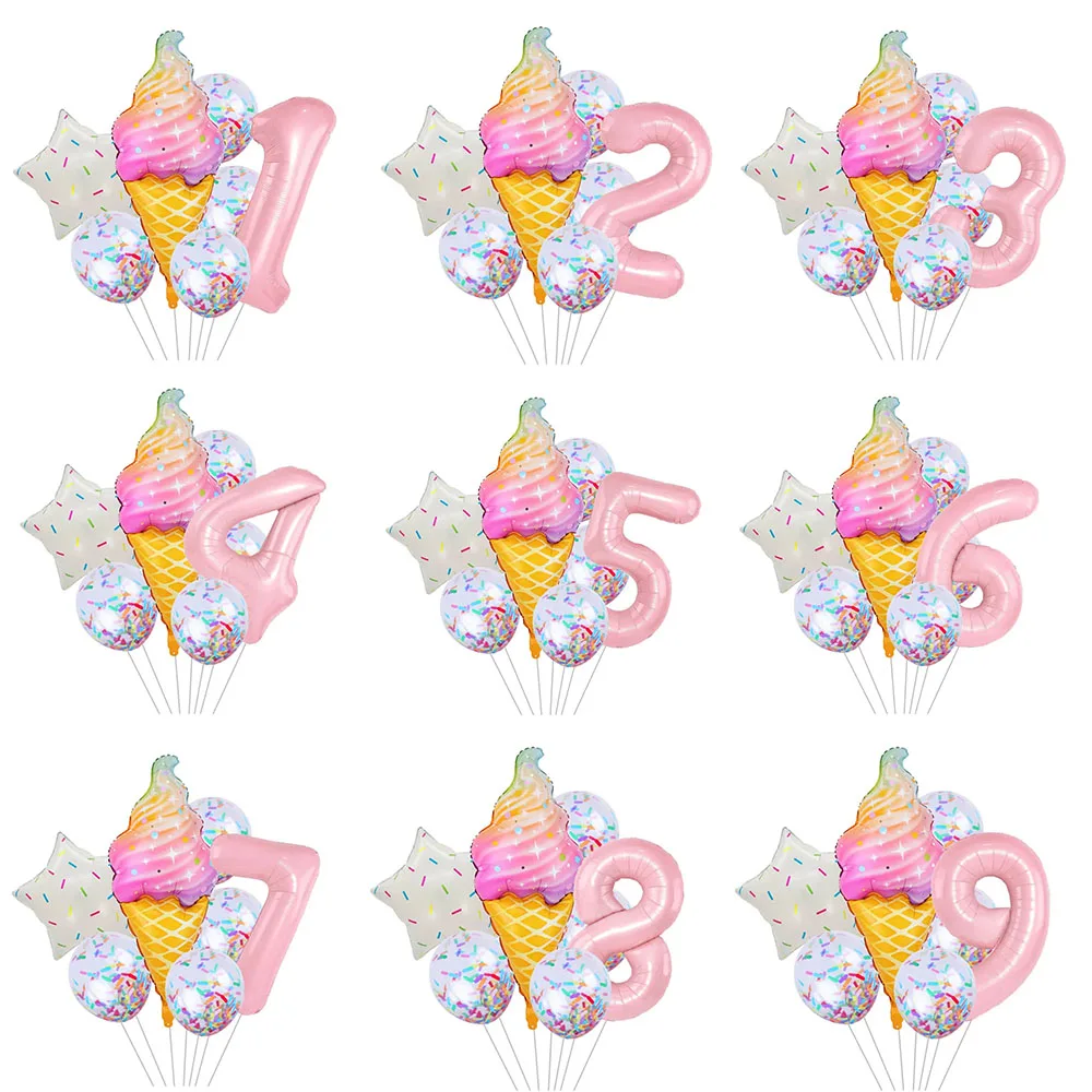 

7pcs/set 40 inch Baby Powder Digital Large Ice Cream Aluminum Film Latex Party Decoration Balloon Set