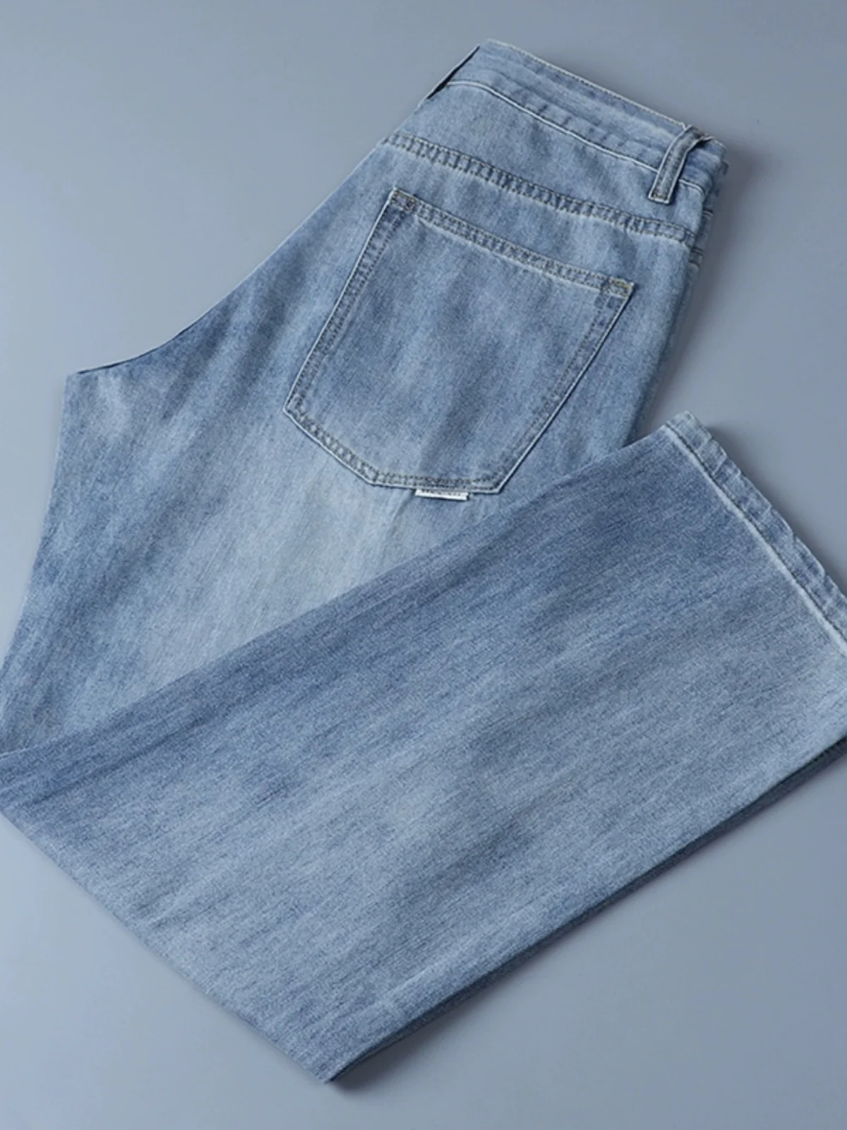 الرجال الربيع الصيف رقيقة فضفاضة مستقيم الساق الجينز أقدام كبيرة السراويل الطويلة العلامة التجارية العصرية لباس غير رسمي منتصف الخصر سستة #2