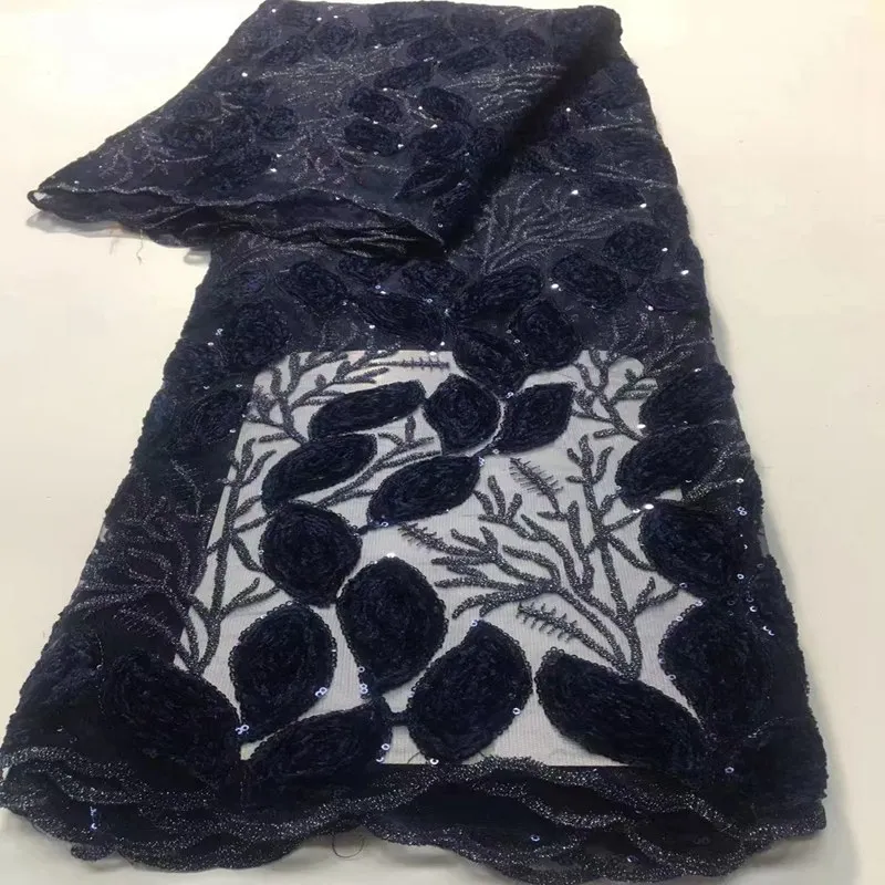 

African Flocking Sequins Velvet Lace Fabric Embroidery For Party Dress 2022 Nigerian Velvet Double Mesh Lace TS9876