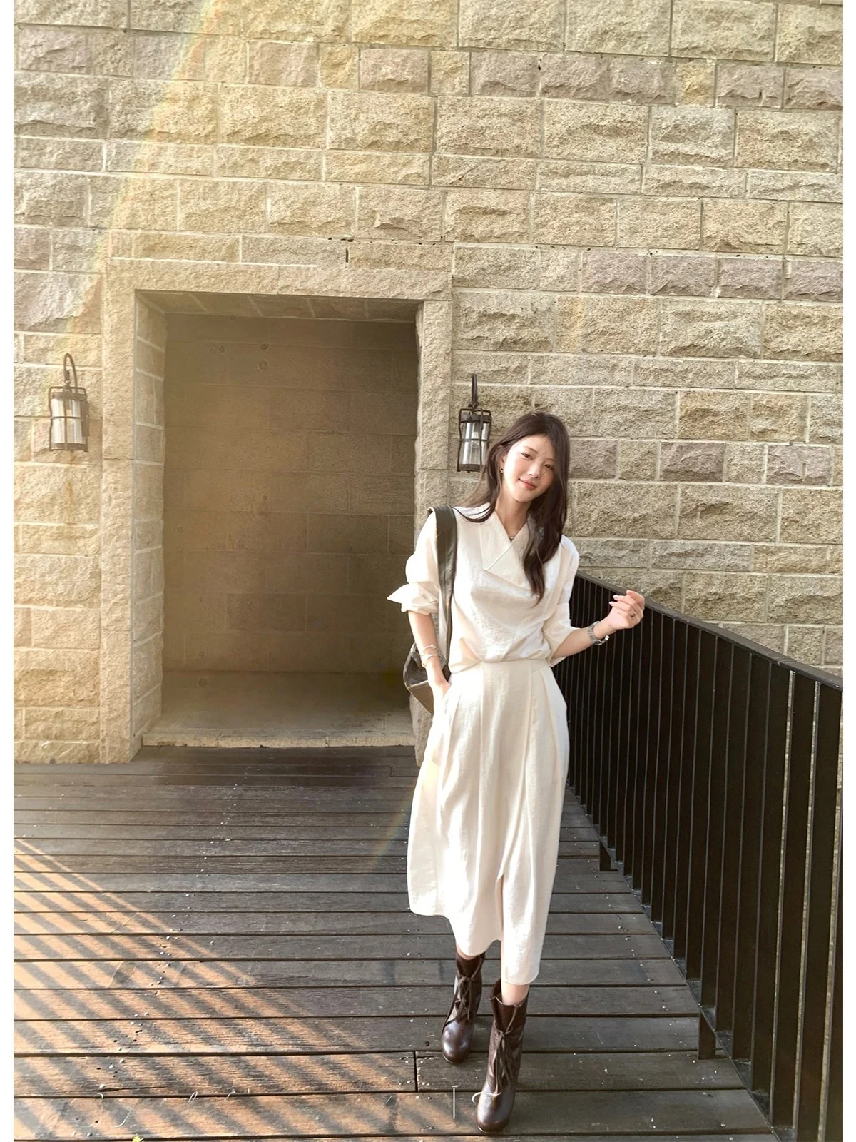 

Seeyouiceland Texture Fabric irt And f Skirt Set Women's Casual Sle Mid-Length Seven-Sve Turn-Down Collar Outfit