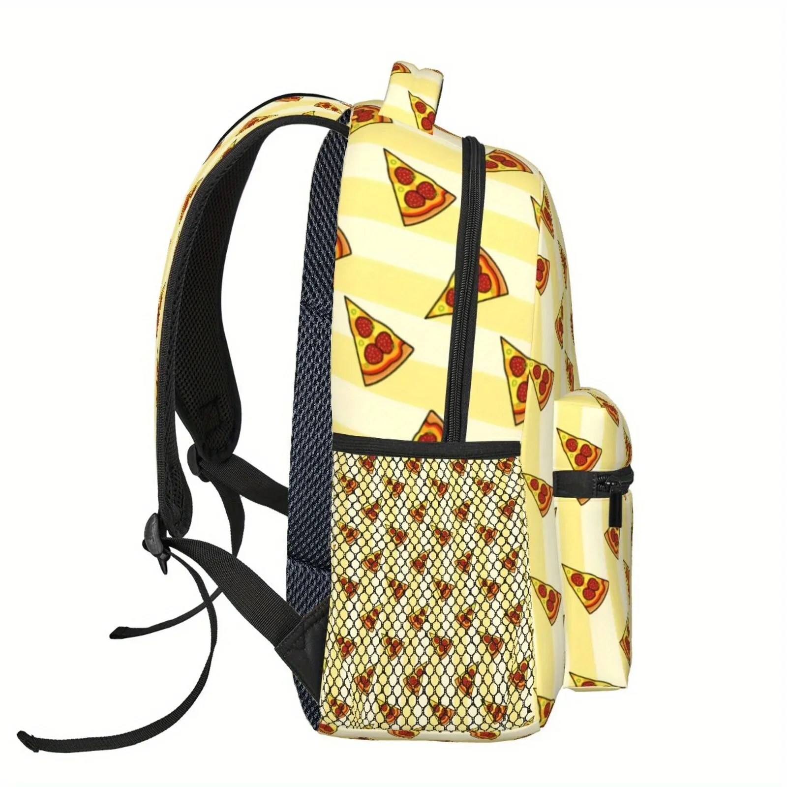 Custom Bag 1pc Pizza Slice Print Backpack - Large Capacity Lightweight Durable 14.5 Inch Laptop Bag With Double Mesh Pockets & Z