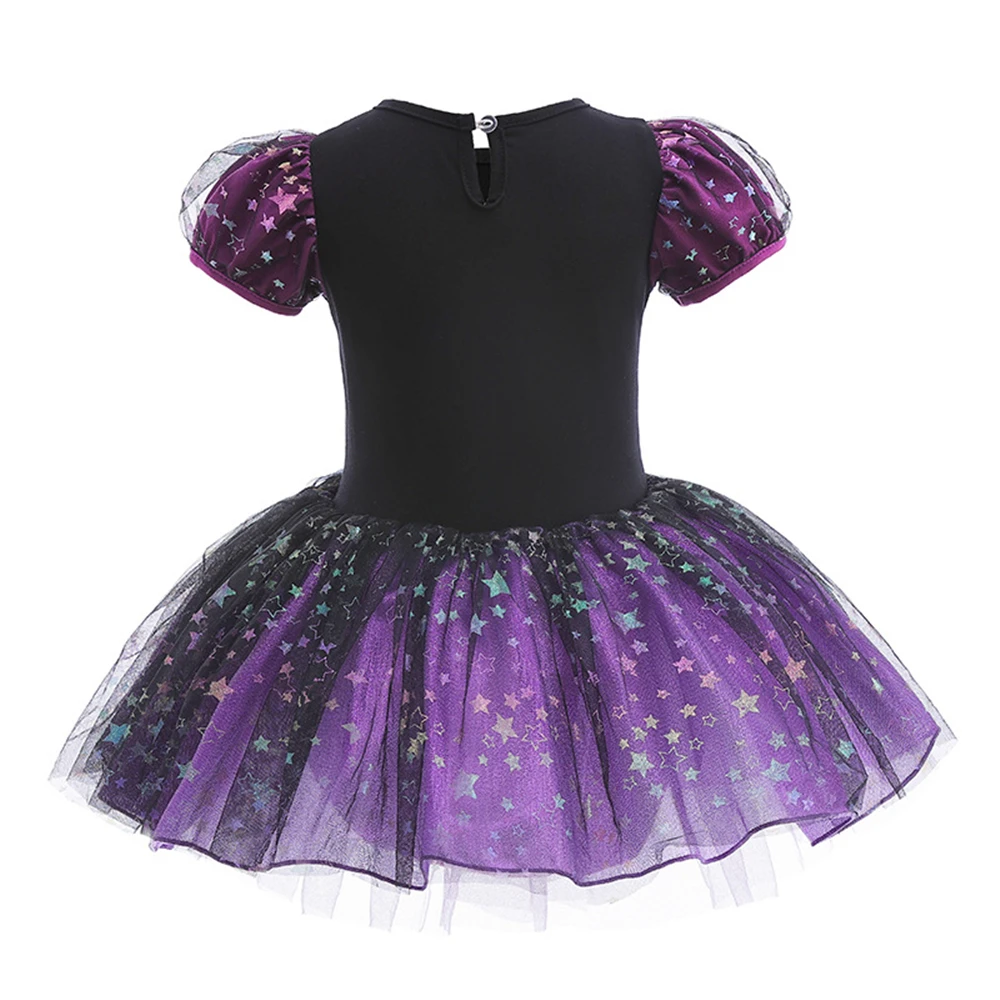 2024 Halloween Children Witch Costume Girls Puff Sleeve Sequin Tulle Ballet Tutu Dress Witch Broom Cape Hat Necklace Leggings