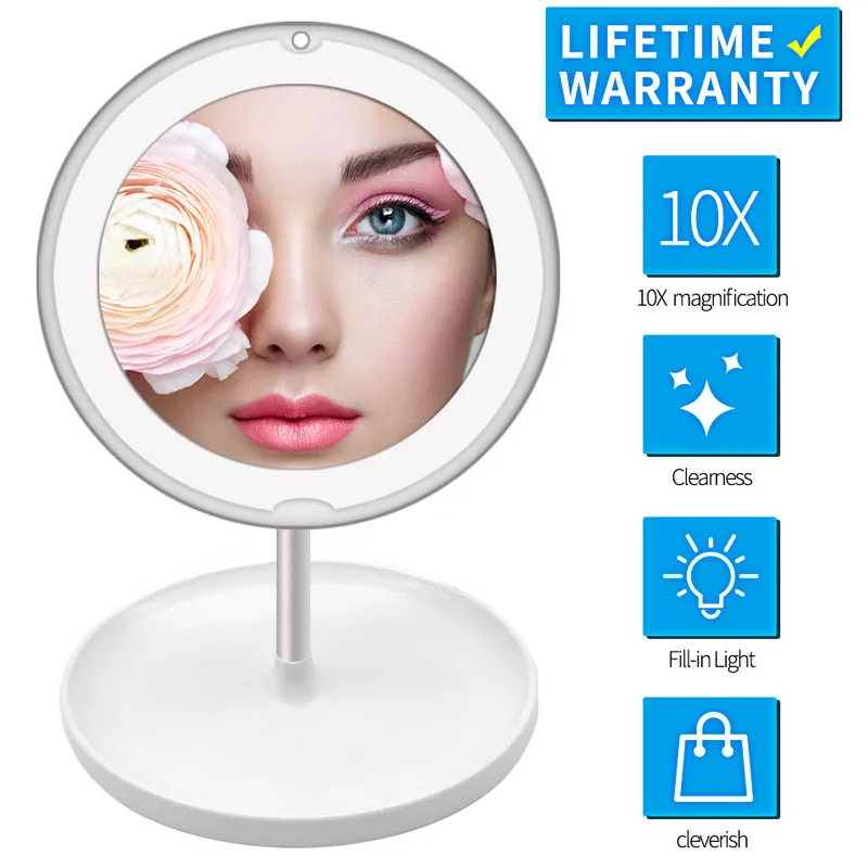 

10X Magnifier Mirror Portable Hand Vanity Glass Suction Cup LED Light Makeup Mirror Illuminated Bathroom Cosmetic Mirror