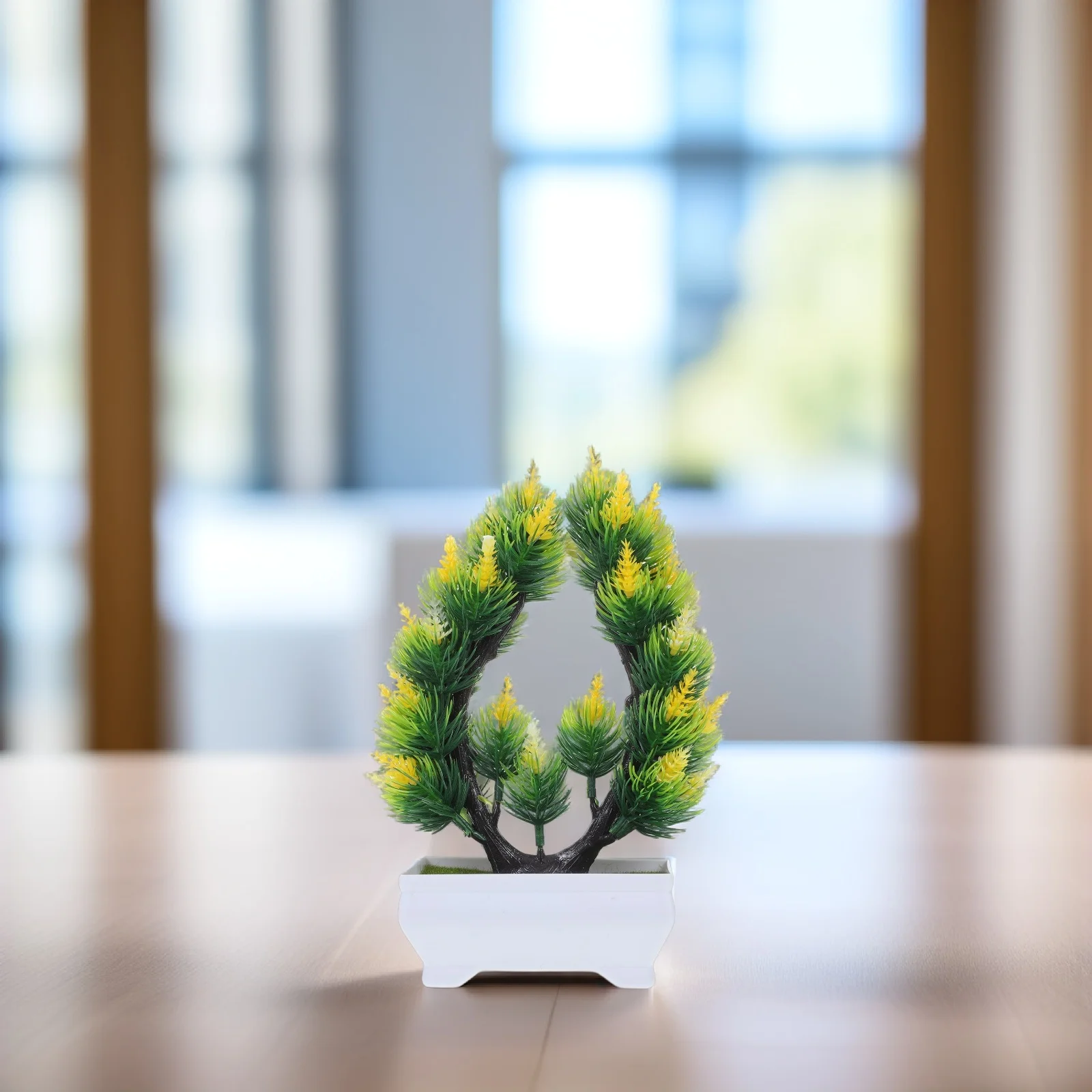 

2pcs Artificial Bonsai Tree Realistic Faux Plants in Pots for Home Decor Yellow Green Plastic Trees Lifelike Indoor Garden