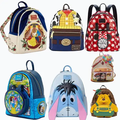 Toy Story Alien Sequin Mini Backpack & Wallet Set Fashion Travel Portable Snow White/Princess Belle PU Leather Mickey Backpack