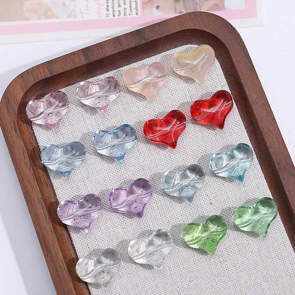 10PCS High Quality Transparent Heart-shaped Glass Beads For Jewelry Making Interval Bead Necklace Bracelet Craft DIY Supplie