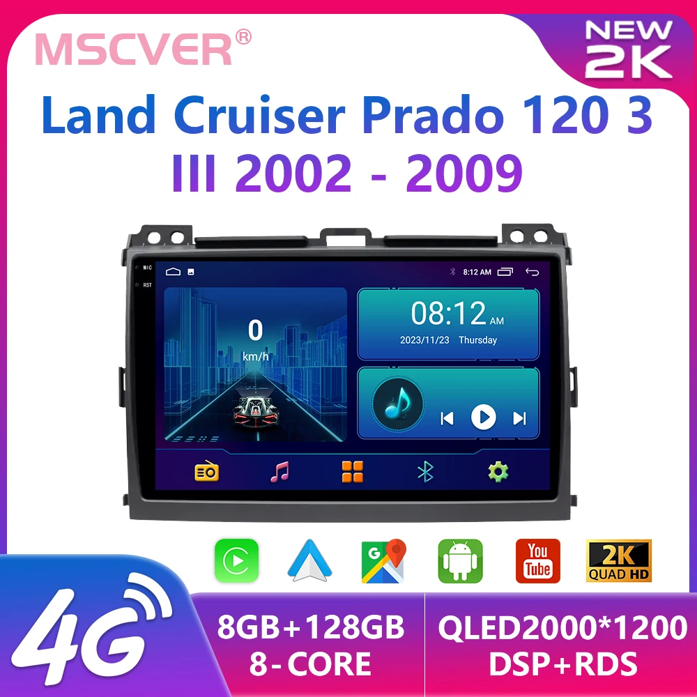 

For Toyota Land Cruiser Prado 120 3 III For Lexus GX470 GX 470 J120 2002-2009 2din Android 13 Car Radio Player GPS 4G Carplay