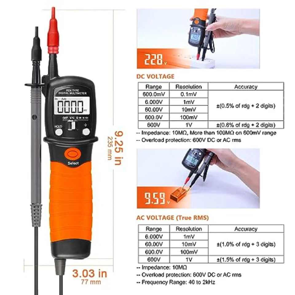 Professional Digital Multimeter, Voltmeter, AC/DC Multi Tester for Voltage, Current, Resistance and Continuity, BT-38B BTMETER