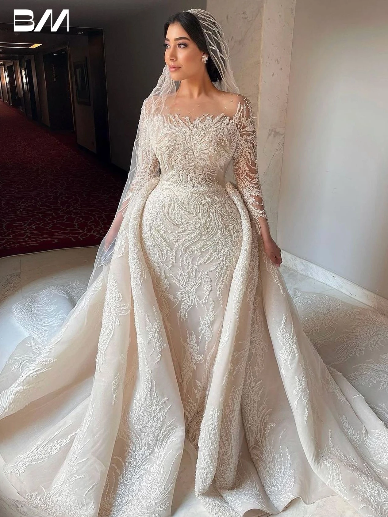 Vestido De Novia De manga larga ilusión, Vestidos De Novia De sirena con cuentas para mujer, vestido De Novia De lujo con lentejuelas, Vestidos De Novia 2024