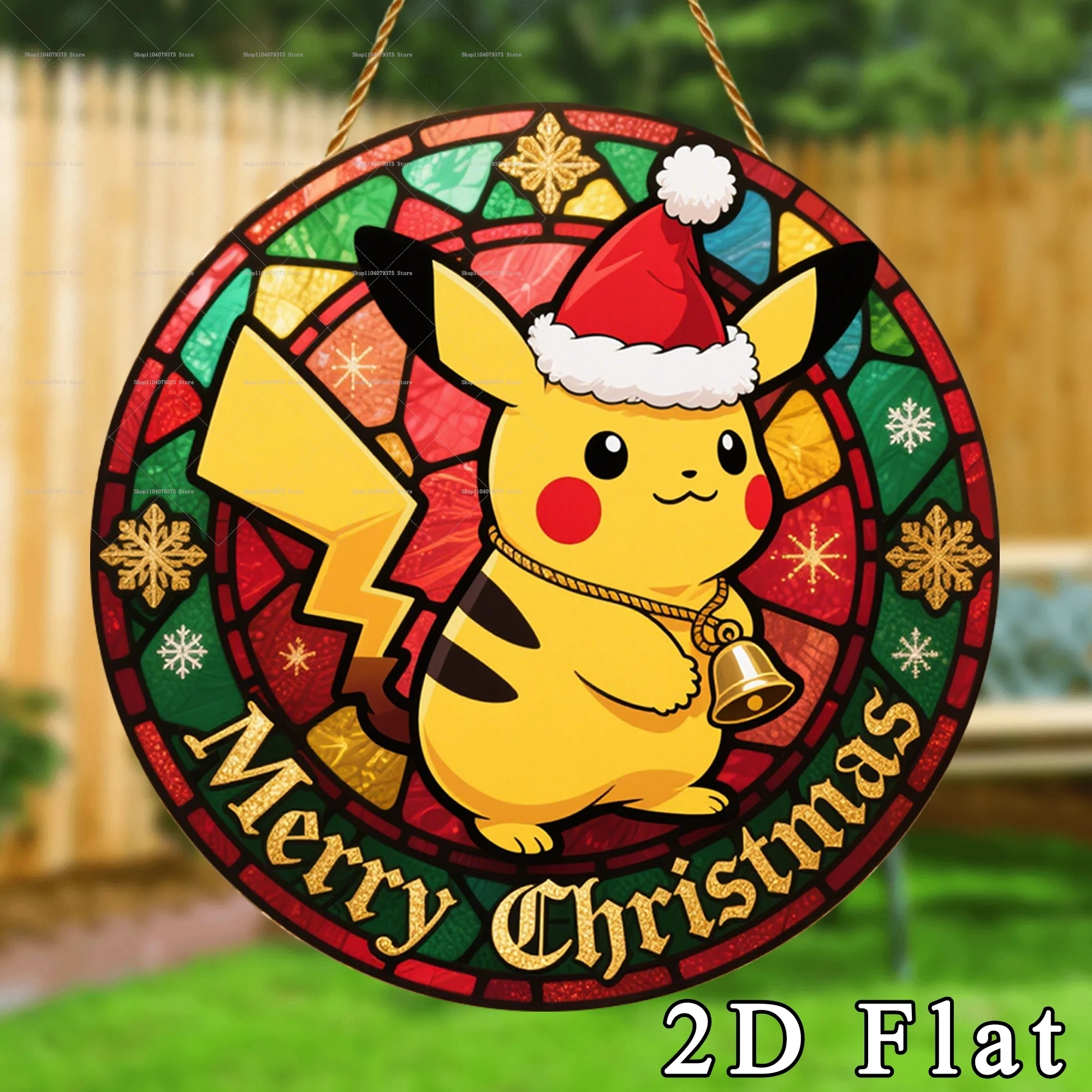 1 قطعة عيد ميلاد سعيد بوكيمون بيكاتشو الاكريليك علامة الزخرفية حفلة جمع الاحتفال هدية حديقة مستديرة فناء جدار ديكور #4