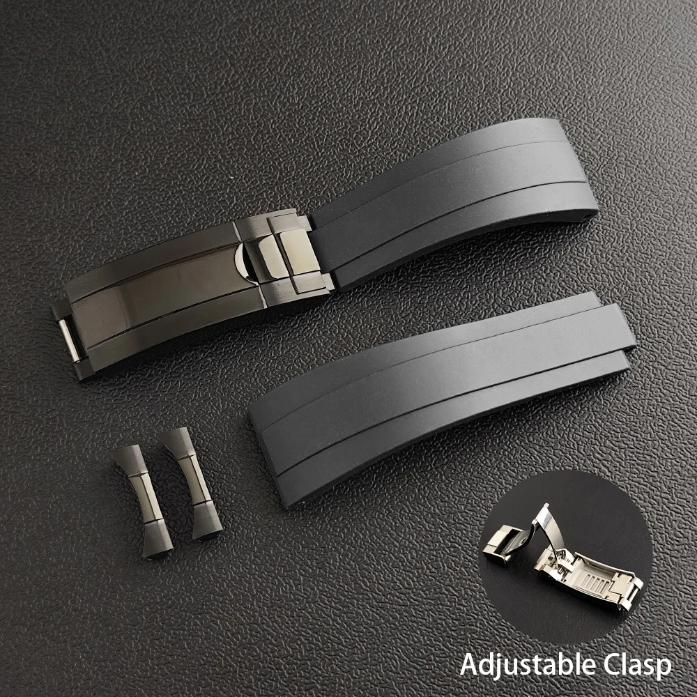 20mm Watch Strap With Curved Watch Strap Ends Adjustable Rubber Watch Strap Fits 20mm Width VK63 Case Wristwatches Parts For Man