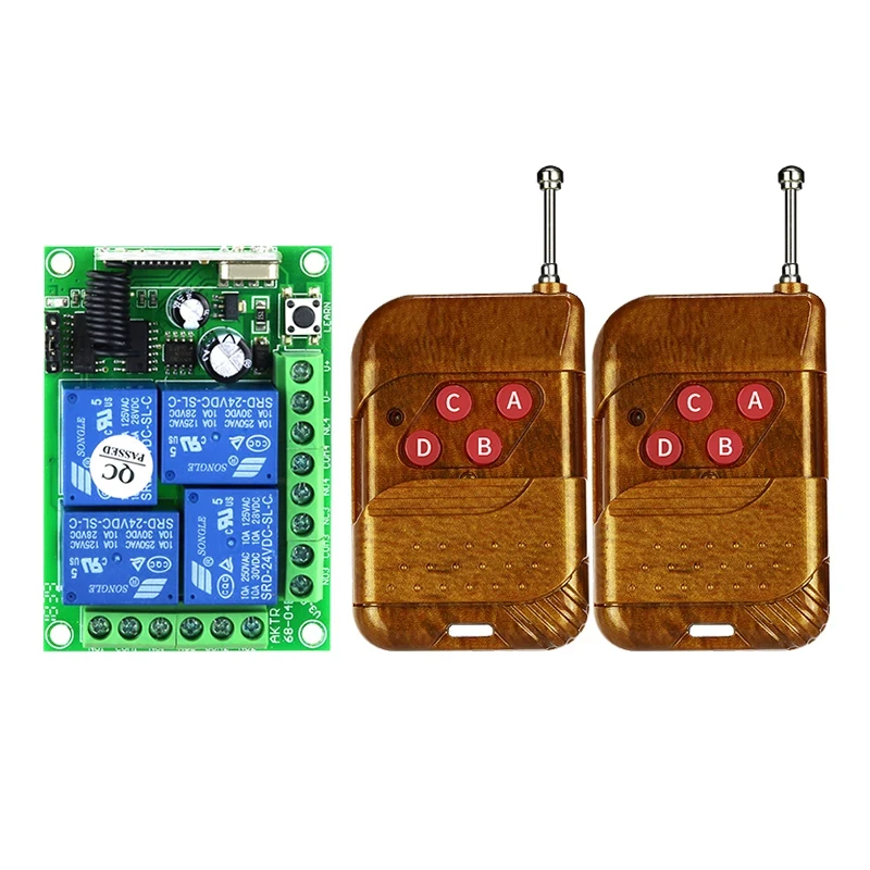 DC 12V 24V  10A relay 4 channel RF Wireless Remote Control system  Receiver Transmitter Electric door /window/ radio