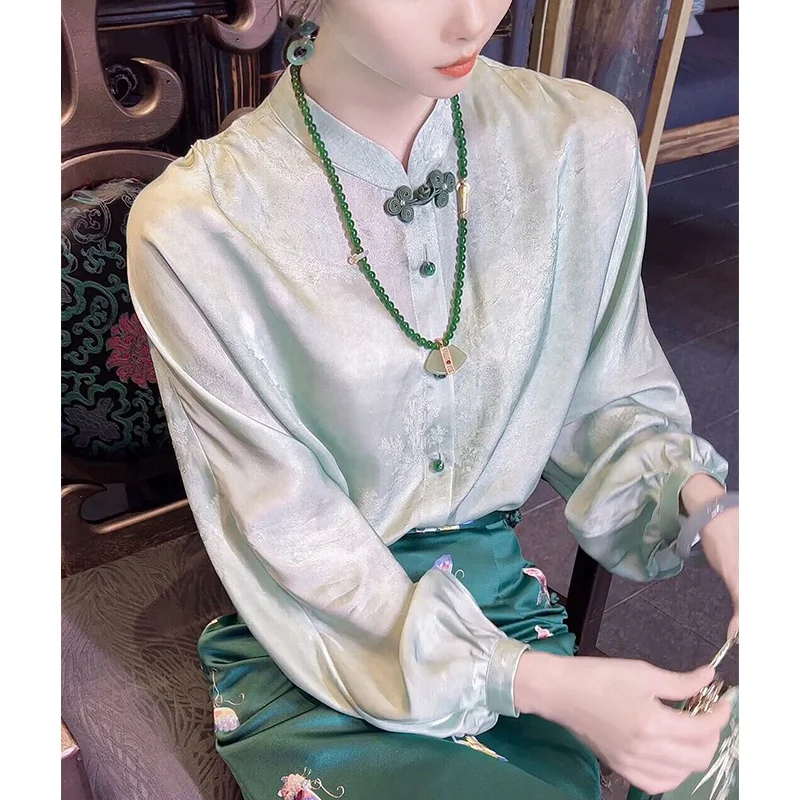 

Long Sleeve Shirts Womens Loose Fit Striped Buttoned Blouses Puff Sleeves Tied Waist Turn Down Collar Feminine Office Clothing