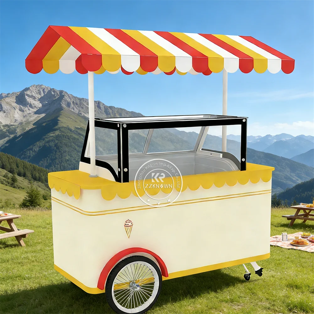 Portable Ice Cream Cart Premium Dessert Kiosk Snack Coffee Street Outdoor Mobile Dessert Push Cart For Street Festival