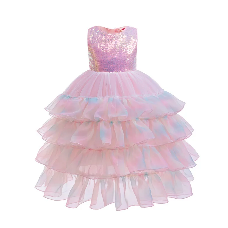 2025 New Princess Dress for Girls Stylish Sequin Tulle Bubble Dress for June 1st Super Fairy Kids Tiered Puff Gown Birthday Gift