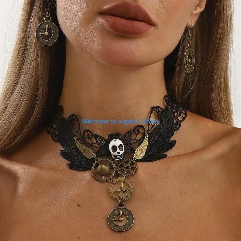 X4YC Halloween Halskette Halskette Glocke Ohrringe Halloween Kostüme Zubehör Gothic Statement Schmuckset Set