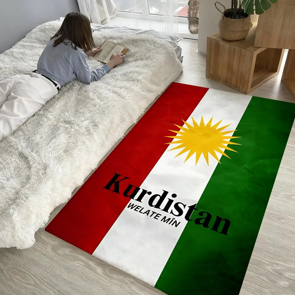 

Floor Mat Soft Thickened Non-Slip Door Mat for Living Room Home Decor Flannel Rugs Kurdistan FLAG logo map