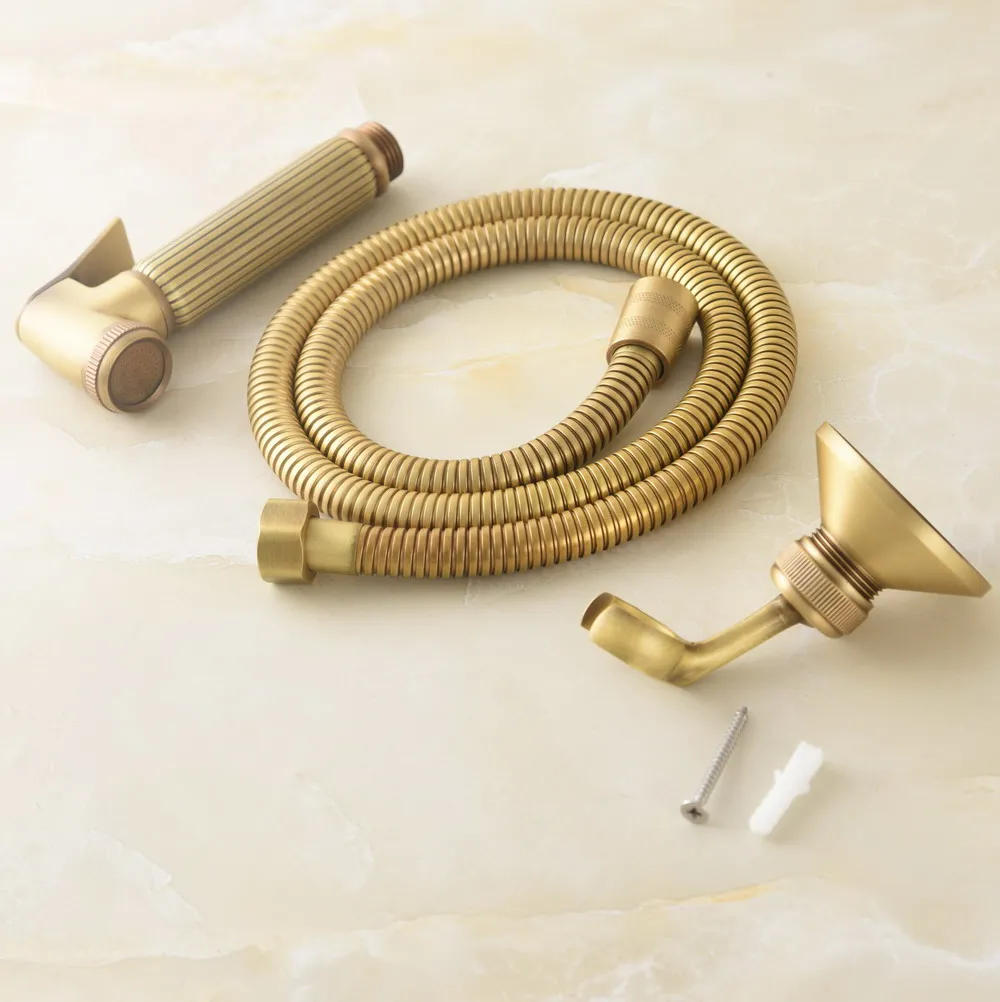 Antique Brass Hand Held Toilet Bidet Sprayer Set Hand Shower +1M Shower Hose Pipe+Hand Shower Holder zhh504