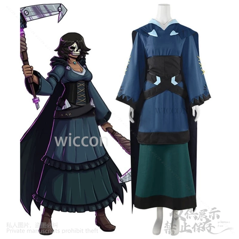 Disfraz de Anime RWBY Cos Maria Calavera, abrigo largo de bruja cazadora, capa, vestido azul oscuro, pelucas góticas Y2K, Jirai Kei, personalizado, nuevo