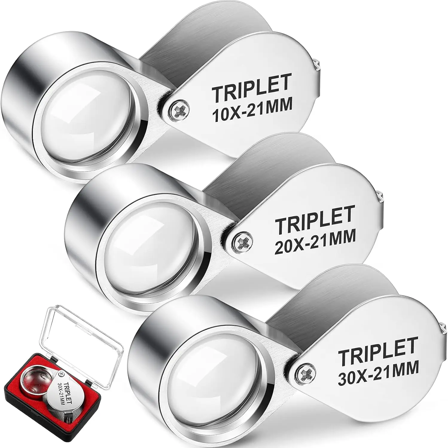 

Professional 10X/20X/30X Folding Jewelers Eye Loupe Pocket Magnifier for Jewelry Coins Gems Stainless Steel with Storage Box