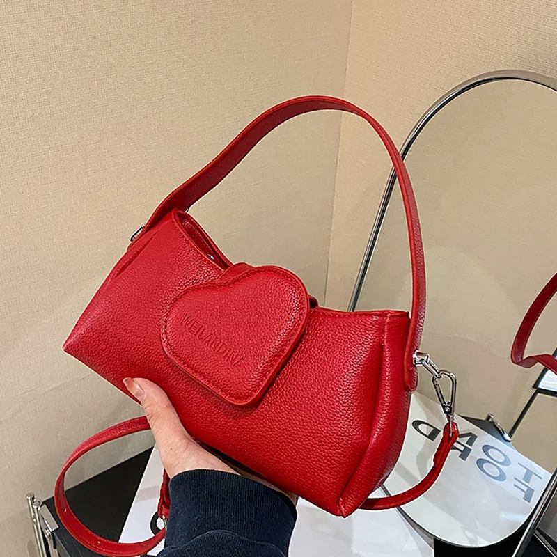 

Casual Lychee Leather Love Design Women's Handbag Fashion High Quality All-match Summer Crossbody Bag Simple Solid Shoulder Bags