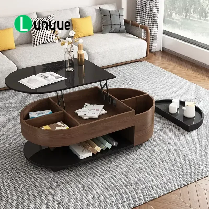 Modern Wooden Lifting Coffee Table with Hidden Storage Design Functional Furniture for Living Room Space Saving Home Decor