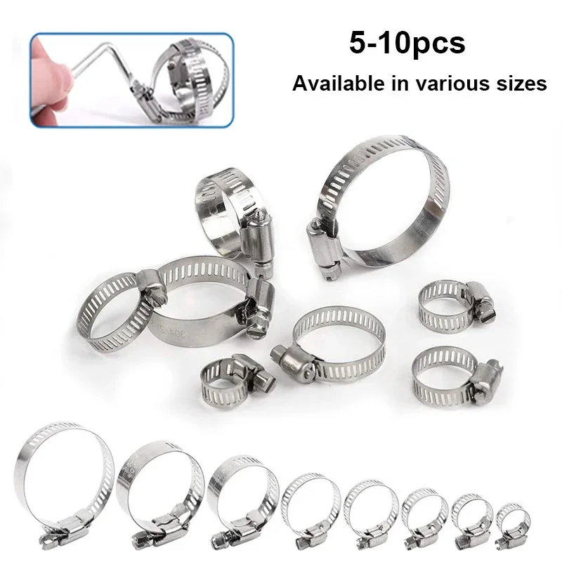 

5-10pcs Stainless Steel Hose Clamp Adjustable 8-152mm Worm Gear Hose Clamp, Metal Pipe Clamp for Pipe