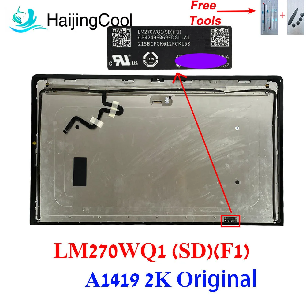 

FOR iMac 27" A1419 LM270WQ1-SDF1 LM270WQ1(SD)(F1) SD F1 OR SD F2 For 2012 LG Display LCD LED Screen Panel 661-7169 EMC:2546 2639