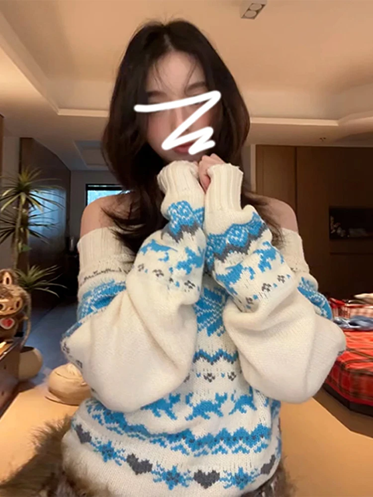 

oulder Bared Knitted Sweater Women's Faion Lazy Sle Floral Embroidery Spring Early Season New Arrival High End Feeling Top