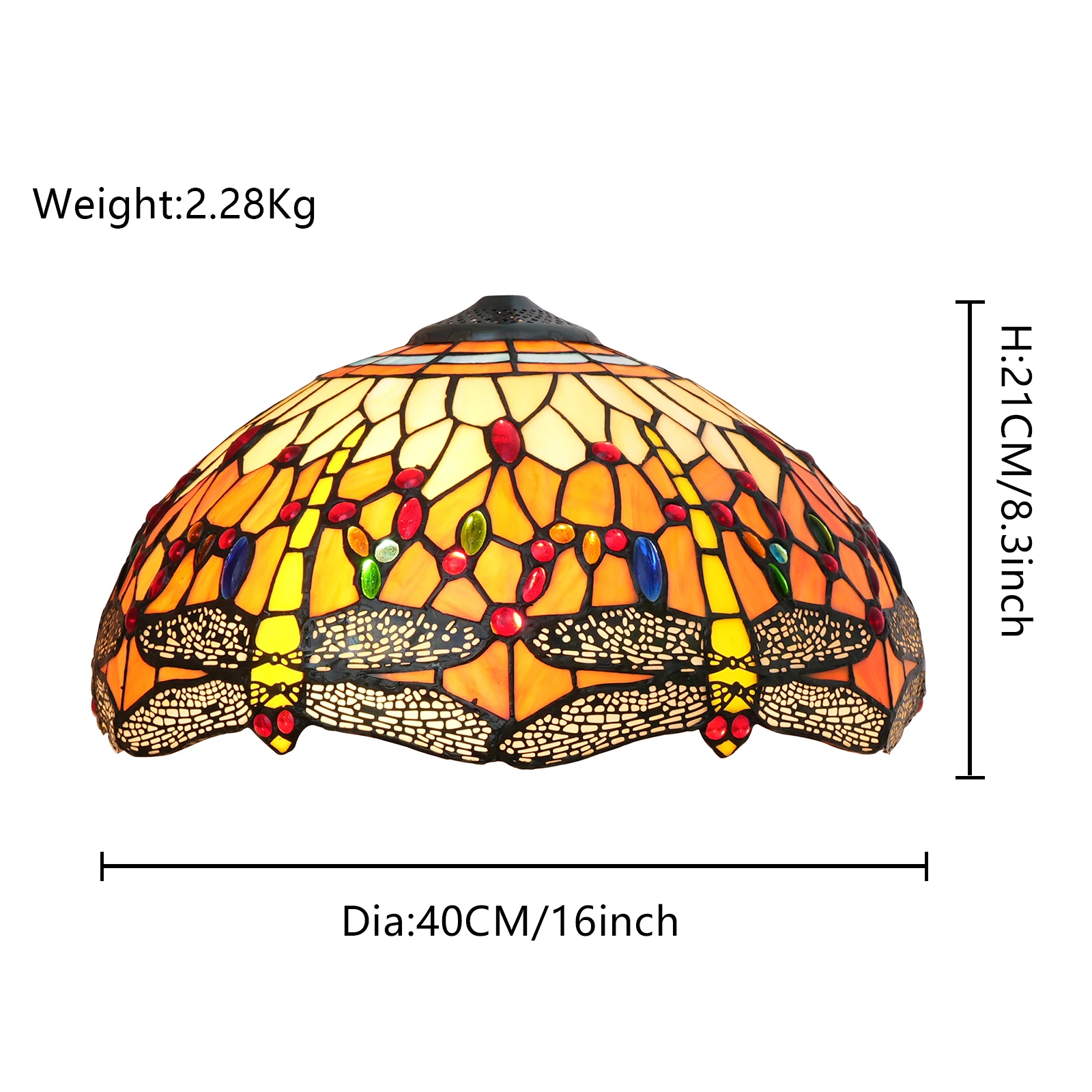 Mediterranean Style Lamp Shade 16 Inches Wide Accessories Replacement Dragonfly Style Stained Glass Lampshade for Floor Lamp