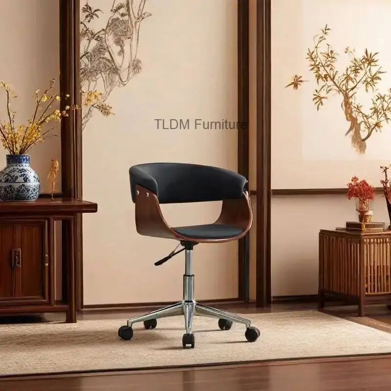 Modern Height Adjustable Swivel Office Chair - Upholstered Curved Backrest Chair with Rolling Casters for Home Office Study Room