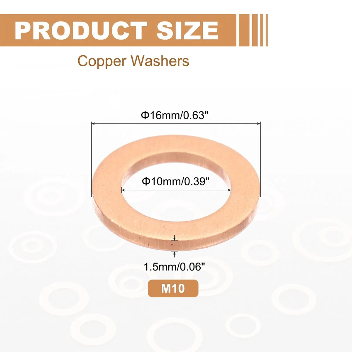 1/10/35/50/100Pcs M10 Copper Washers M10x16x1.5mm Copper Crush Washer Metric Flat Washers Seal Combination Kit For Oil Pan Plugs