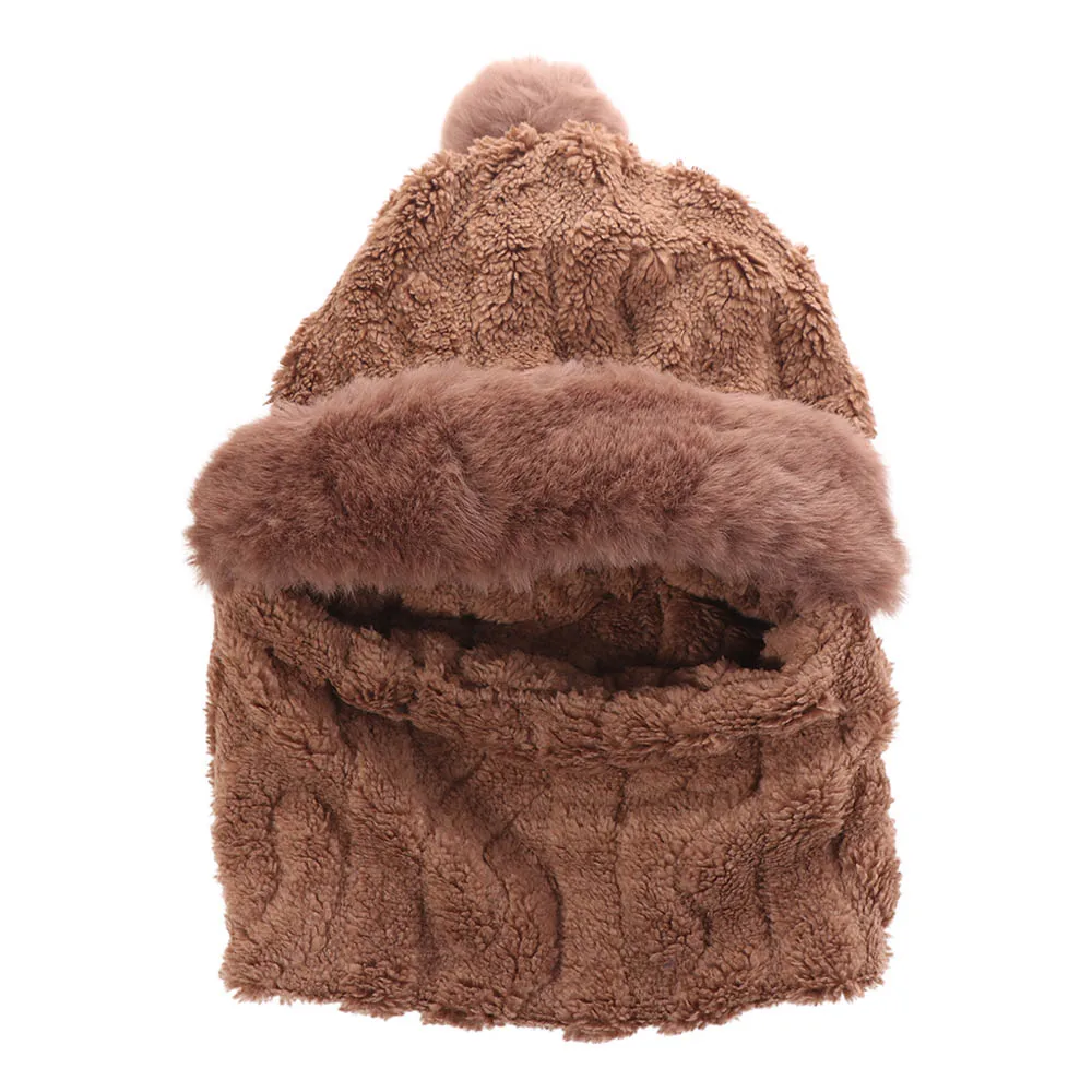 Winter Ear Protection Crochet Hat Scarf Set Thicken Neckerchief Plush Ball Hat Soft Neck Warmer Pullover Cap Cycling